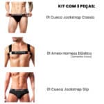 Kit 2 Jockstraps + Harness Masculino Preto