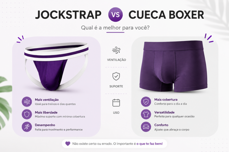 Jockstrap e cueca boxer lado a lado - comparação de modelos